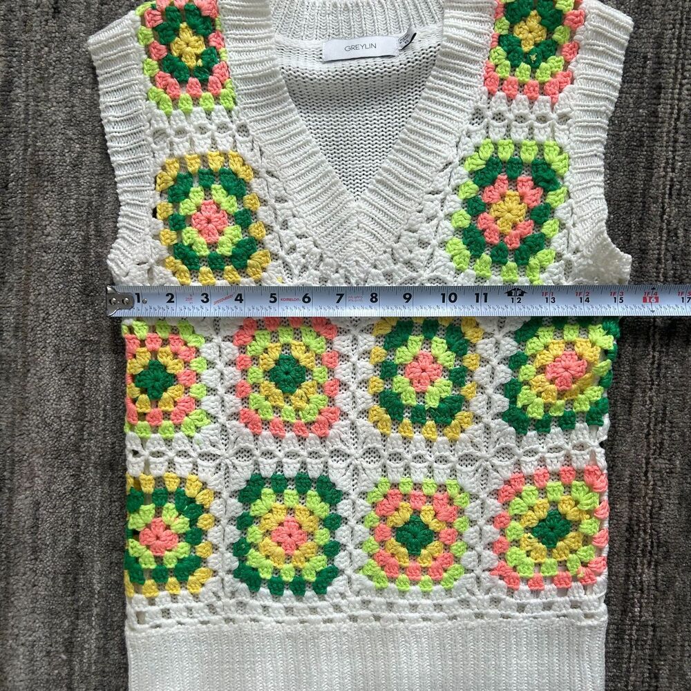 Greylin (Anthropologie) Neon Crochet Granny Square Sweater Top, Size XS - Picture 5 of 6